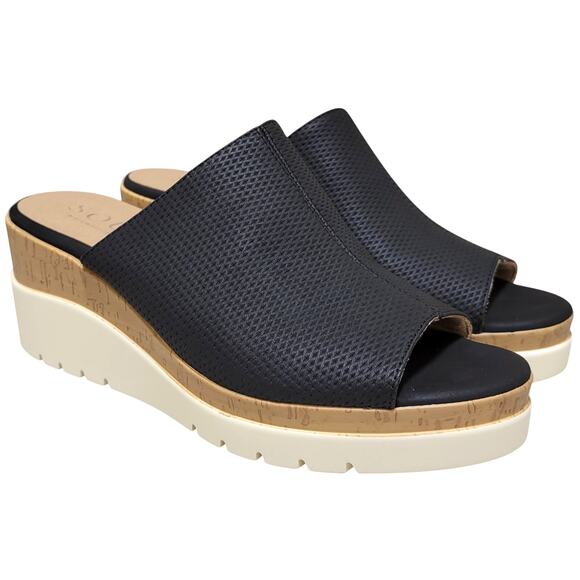 SOUL Naturalizer Women GoodTimes Wedge Heel Mule Sandals Size US 8M Black - Picture 2 of 5